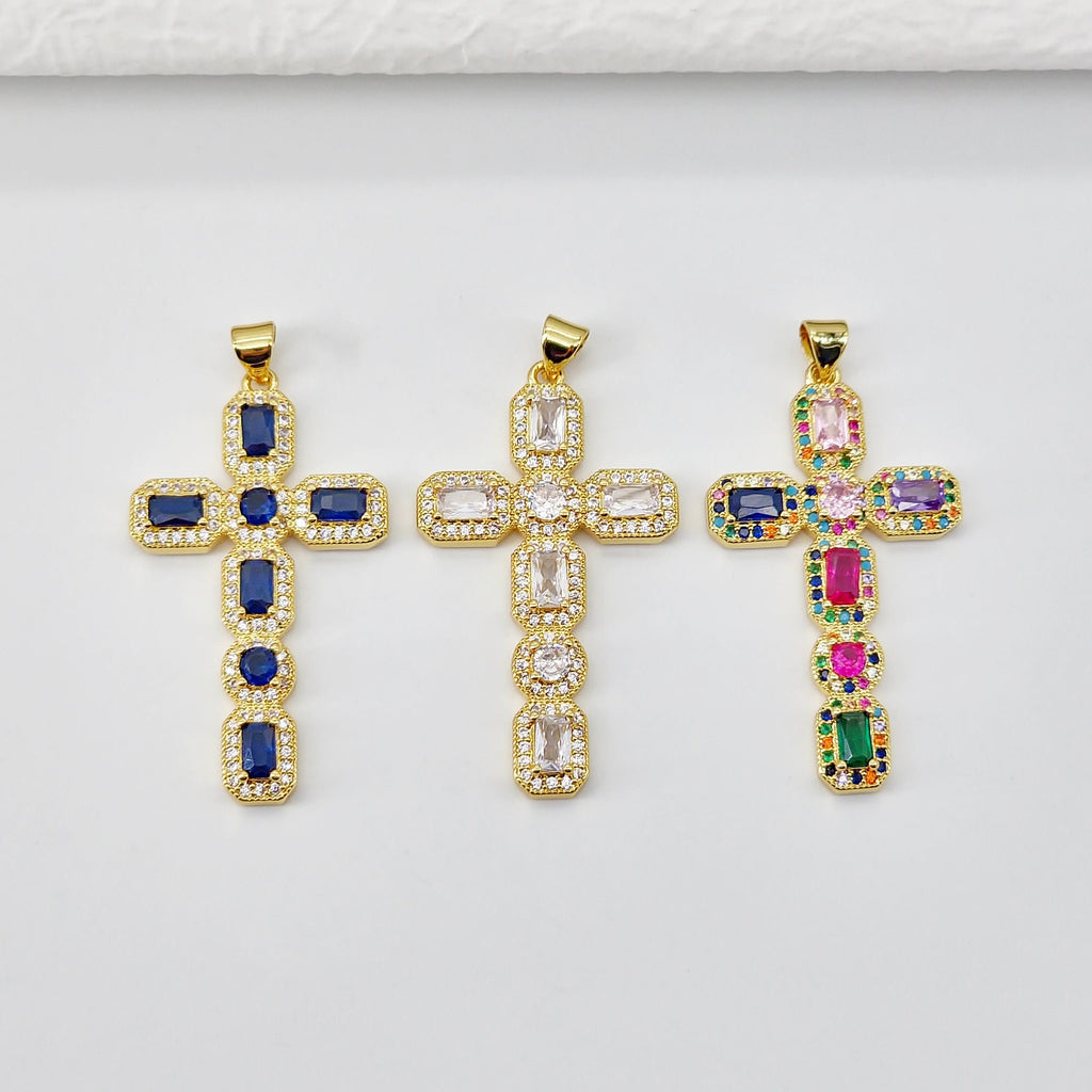 Cross Charms, CZ Pave Cross Pendant, Multiple Cross Styles, 18K Gold Plated Brass, Necklace Making Charms, Jewelry Findings S20702