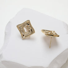 Cargar imagen en el visor de la galería, Pendientes con pasador cuadrado irregular y aro, pavé de circonitas, oro de 14 quilates, pasador de plata S925 sin níquel, fornitura hipoalergénica GZ243