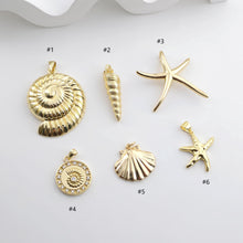 Load image into Gallery viewer, Gold Marine Life Pendant, 18k Gold Plated Brass Charm, Polish Gold Shell Pendant, Starfish Charm, Necklace Making, Jewelry Findings S1299