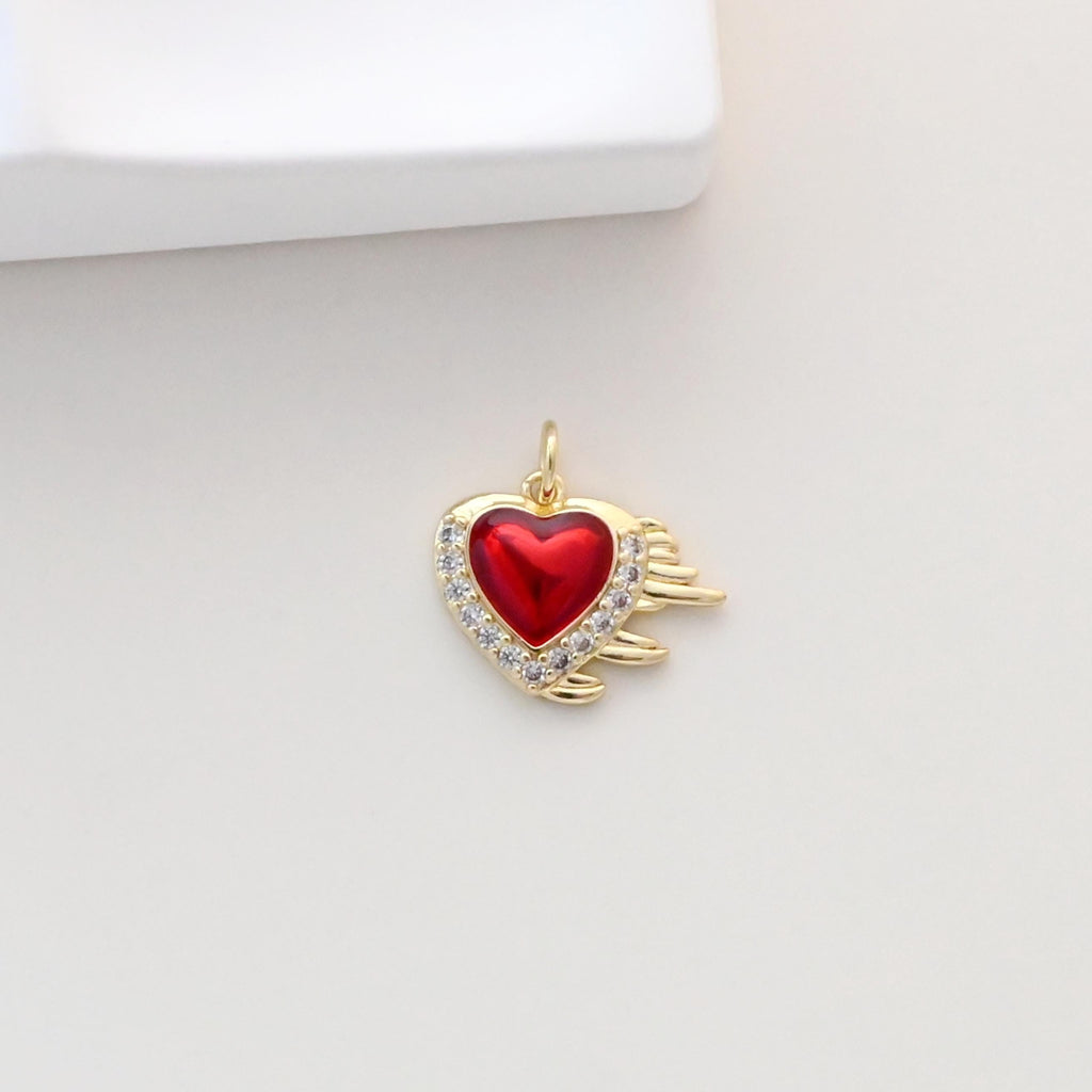 Red Heart Shape Charm, Enamel Heart Pendant, 18K Gold Plated, Necklace Making Pendant, Love Pendant, Jewelry Findings S1322