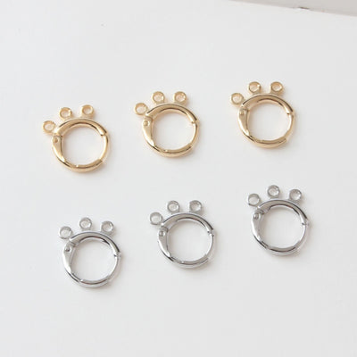 10pcs- Gold round Ear Hoops with 3 loops,  14K Gold/ Silver Plated Leverback Earrings, Huggie Hoops Earring BB075-ZX7023