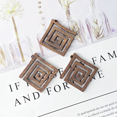 10PCS Rhombus Wooden Pendant, 38*42mm, Geometric Wooden Pendant, Necklace Making Findings JT1011
