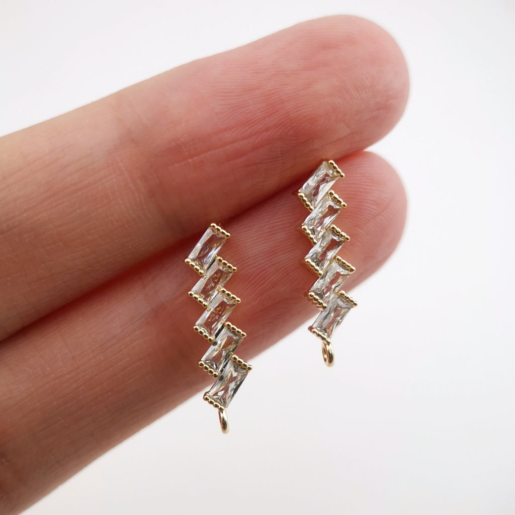 أقراط مستطيلة من الزركونيا المكعبة، عمود مطلي بالذهب مع حلقة، نتائج أقراط اصنعها بنفسك، لوازم أقراط يدوية الصنع D0024