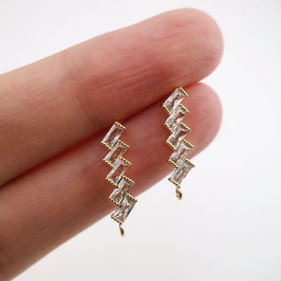 أقراط مستطيلة من الزركونيا المكعبة، عمود مطلي بالذهب مع حلقة، نتائج أقراط اصنعها بنفسك، لوازم أقراط يدوية الصنع D0024