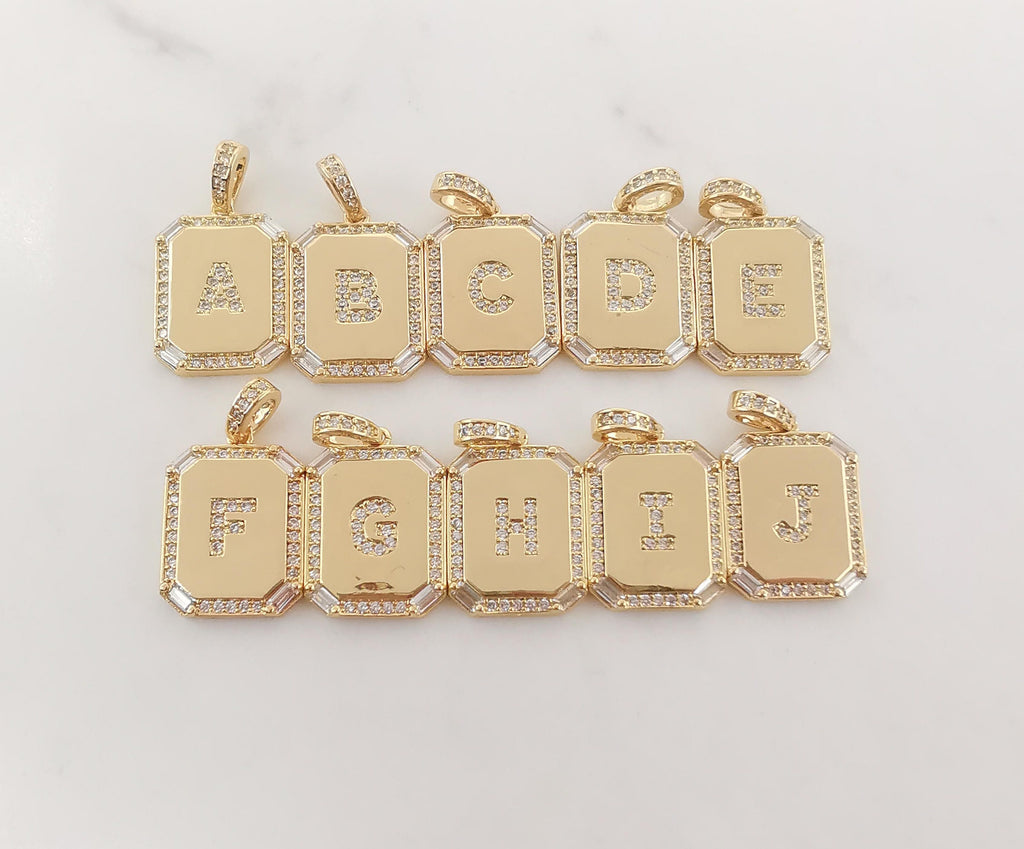 Cubic Alphabet Letter Card Charm, 18K Gold Plated CZ Micro Pave Initial Pendant, 25mm, Necklace Bracelet Earring Making S20312