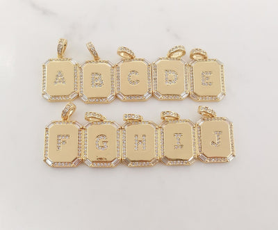 Cubic Alphabet Letter Card Charm, 18K Gold Plated CZ Micro Pave Initial Pendant, 25mm, Necklace Bracelet Earring Making S20312