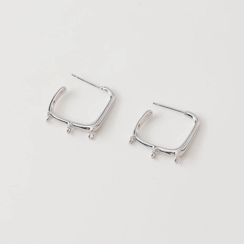 14k Gold Square Earrings, with 3 Loops, S925 Silver Ear Pin Nickel Free Earrings, Ear Stud Loop, Hypoallergenic Earring Findings BB026