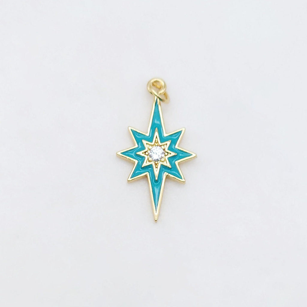 Multicolor Enamel Star Charm, 18K Gold Plated Star Pendant, 21mm, Necklace Bracelet Making Pendant S20495