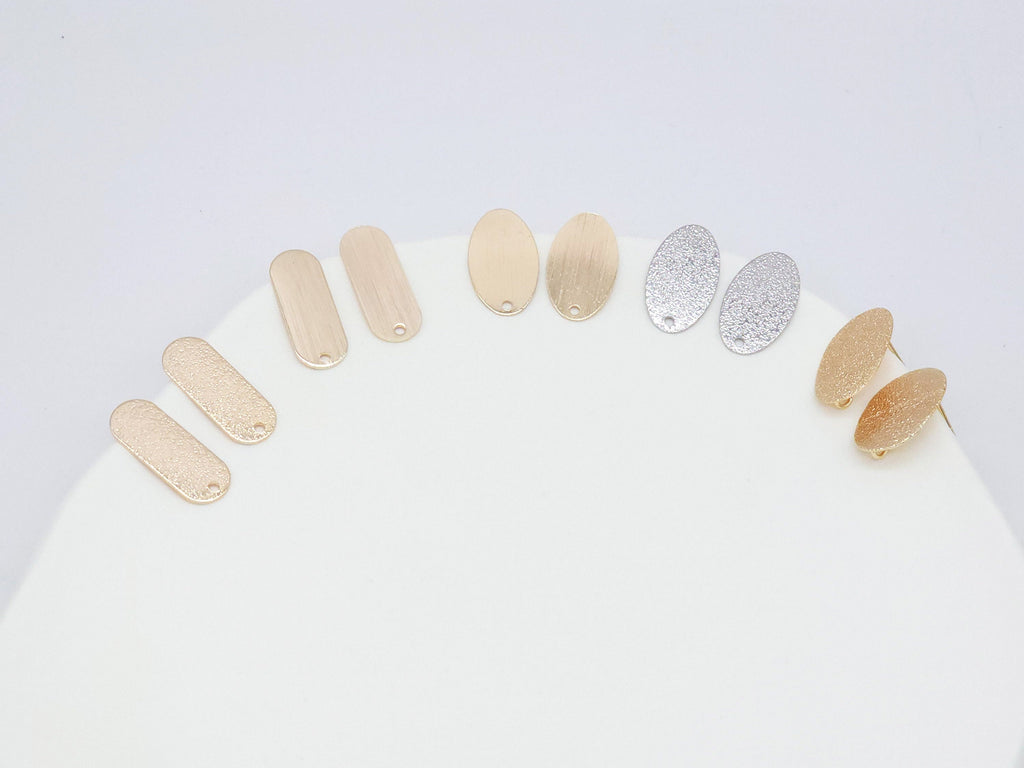 10pcs Oval Post With Loop, Frosted Surface, 18K Gold Stud Earring Nickel Free, Hypoallergenic Earring Findings ZX130