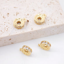 Load image into Gallery viewer, Round CZ Pave Charm, 18K Gold Plated Pendant for Bracelet Necklace Making, 7mm, Jewelry Finding S833