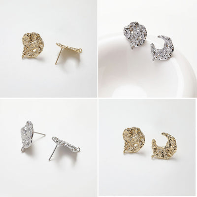 Full and New Moon Ear Post,  Pleated Surface, S925 Silver Ear Pin, Nickel Free, Gold/Silver Ear Stud,Hypoallergenic Earring Findings GZ238