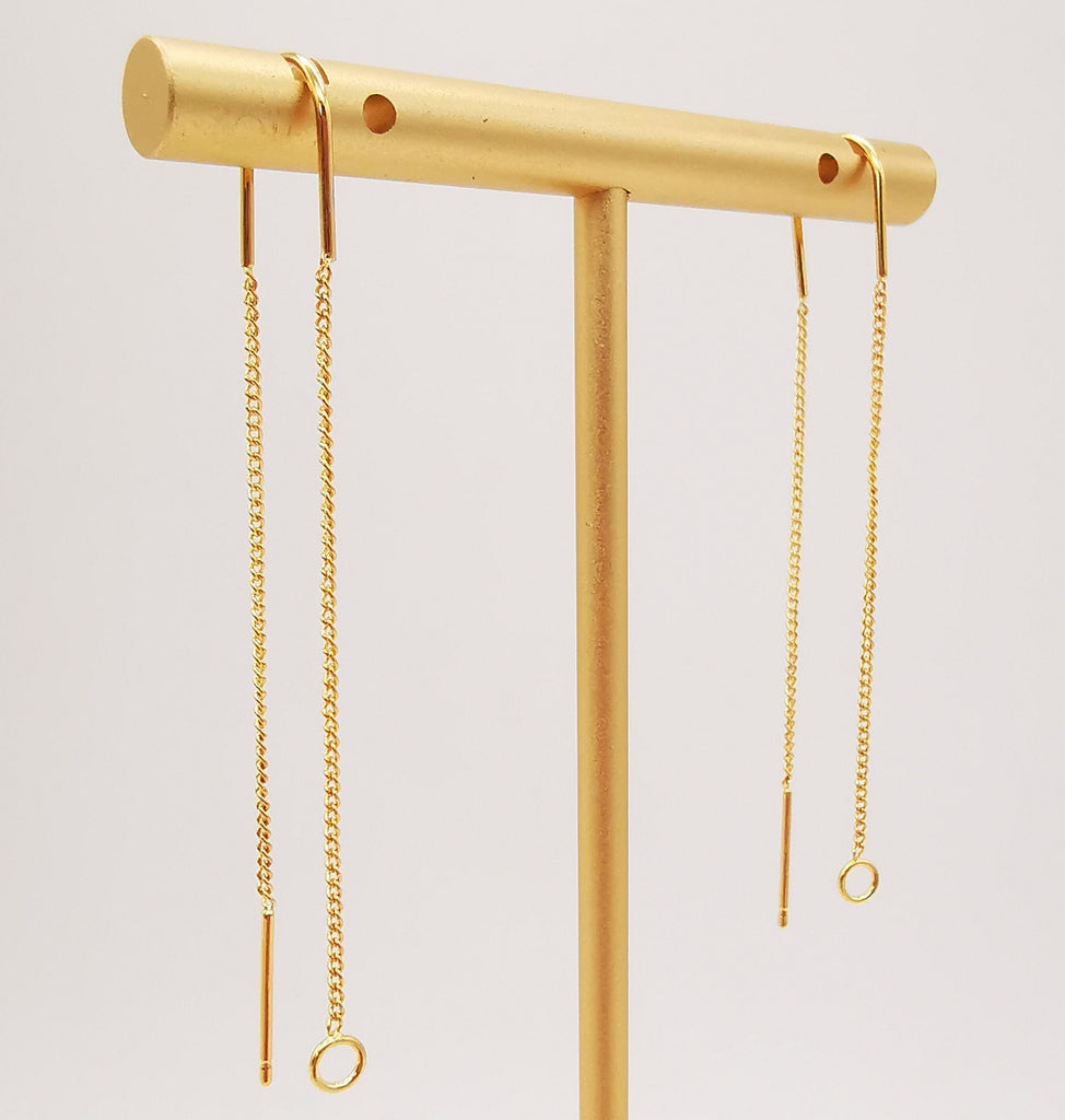 10 Pairs- 14K Gold Plated Ear Threader, 60mm Threader Earrings, 0.6x0.8mm Flat Chain Wire, Chain Earrings, Z088