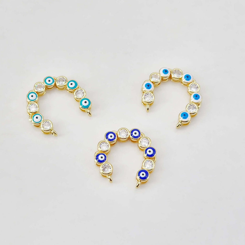 دلاية عين شريرة مطلية بالمينا، موصل عين مطلي بالذهب عيار 18 قيراط، 45 مم، لصنع الأساور، إكسسوارات المجوهرات S20656