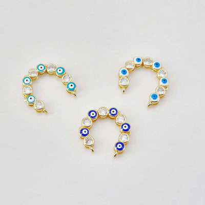 دلاية عين شريرة مطلية بالمينا، موصل عين مطلي بالذهب عيار 18 قيراط، 45 مم، لصنع الأساور، إكسسوارات المجوهرات S20656