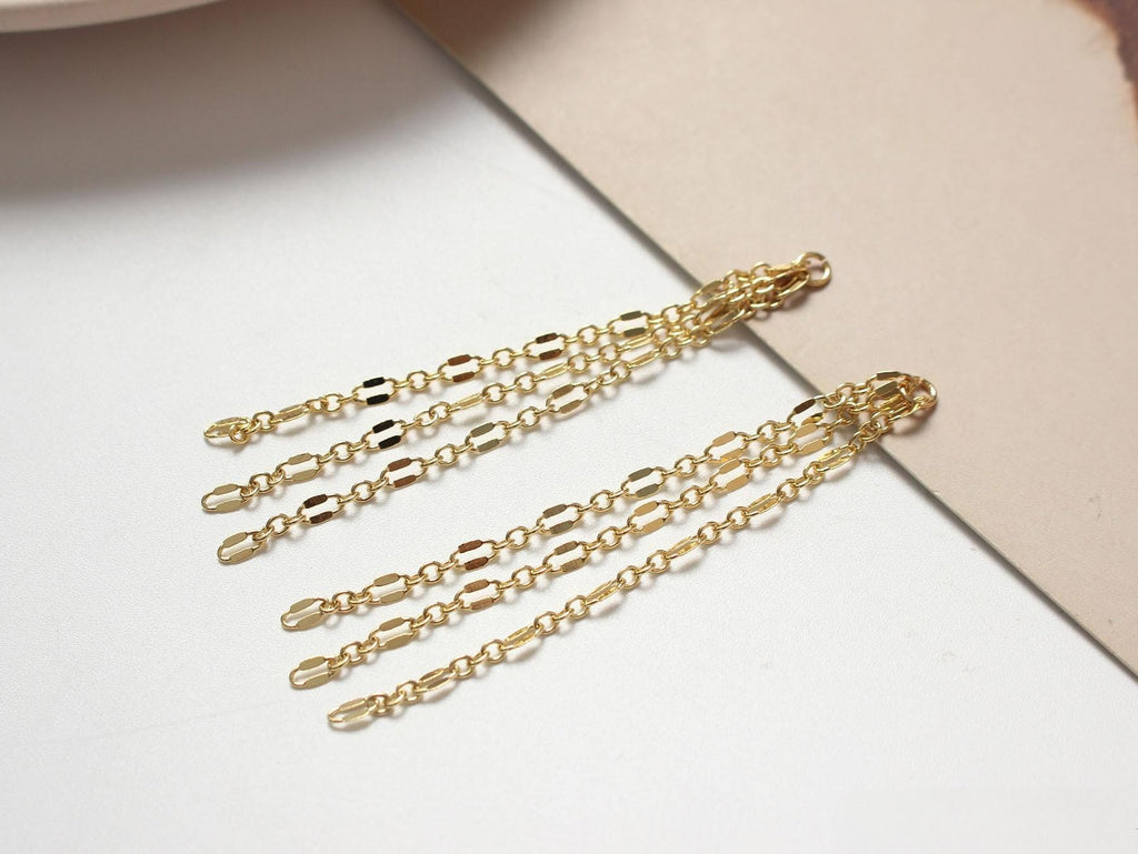 Gold Lip Chain Tassel Pendant, Chain Charm, 14K Gold Plated Earring Chain Pendant, Earring Findings GZ658