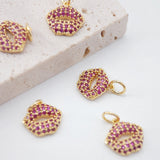 Red Cubic Lip Charms, 18K Gold Lip Pendants, Micro Pave Charms for Necklace/ Bracelet/ Earring Making, Jewelry Findings S212