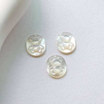 Bear White Mother-of-Pearl, MOP Shell Pendant, Engraved White Nacre, Shell Charm, Rectangular Shell Jewelry Making Findings RY030