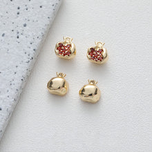 Load image into Gallery viewer, 3D Pomegranate Pendant, Fruit Charm, 14K Gold/Silver, Pave Red CZ, Necklace Charms, Jewelry Findings GS011