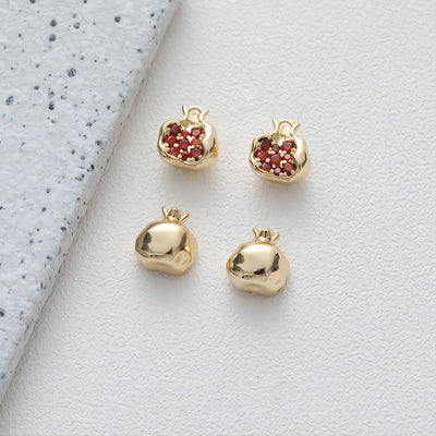 3D Pomegranate Pendant, Fruit Charm, 14K Gold/Silver, Pave Red CZ, Necklace Charms, Jewelry Findings GS011
