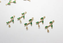 Load image into Gallery viewer, CZ Pave Leaf Connector, Cubic Zircon Crystal Leaf Pendant, Bracelet Necklace Pendant, 14K Gold Plated Charm, Jewelry Findings B027-ZX7034