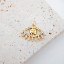 Load image into Gallery viewer, Cubic Evil Eye Charm, 18K Gold Plated Micro CZ Pave Eye Collection Pendant Necklace Making Charm, Jewelry Findings S20223