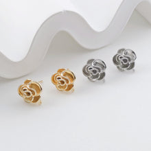 Load image into Gallery viewer, Rose Flower Earring Post, 18K Real Gold Plated Brass Stud Earring With Loop, Nickel Free, Earring Finding ZX326