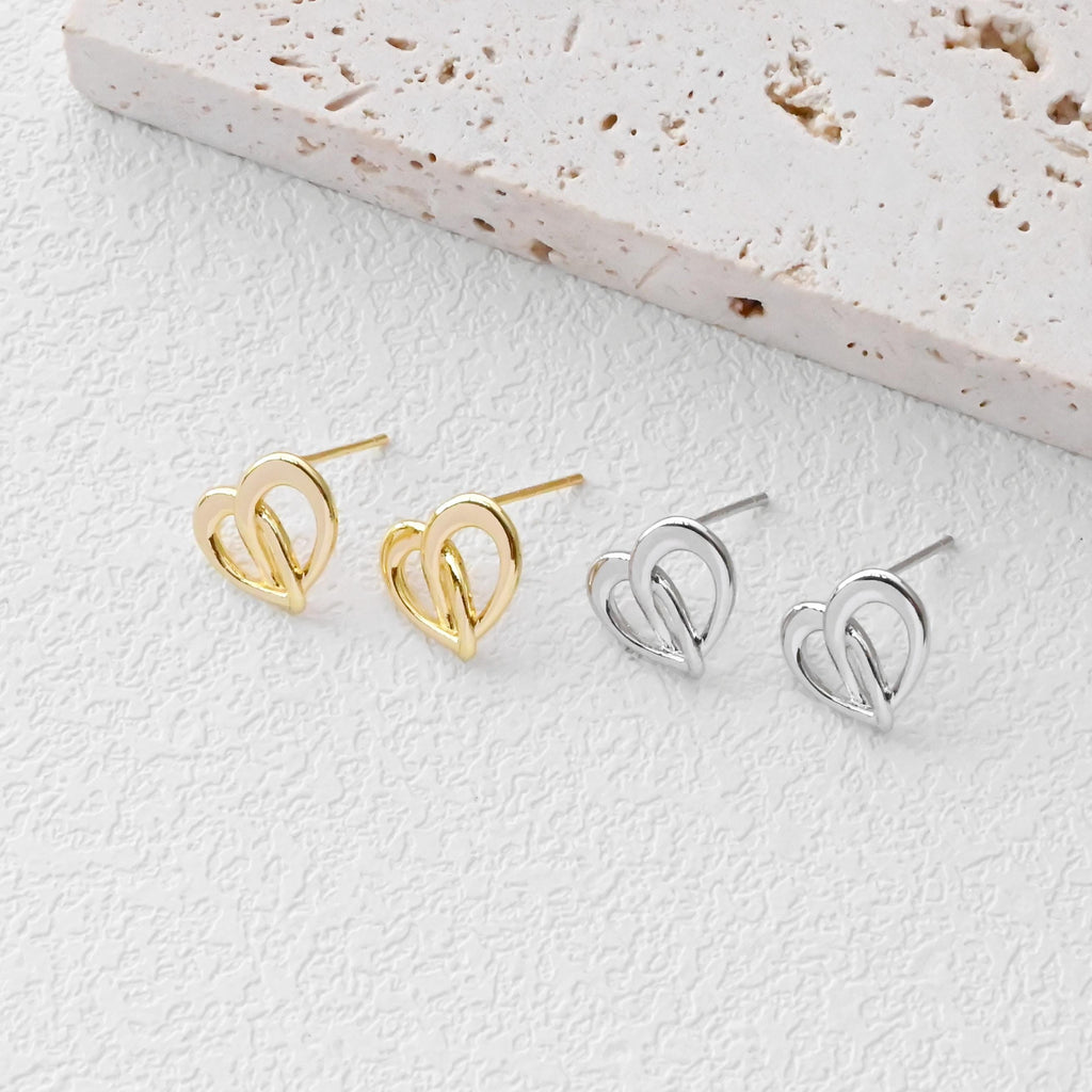 قرط على شكل قلب غير منتظم، ذهب/فضة عيار 18 قيراط، قرط من الفضة الإسترليني S925 خالٍ من النيكل، قرط على شكل قلب D0363