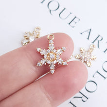 Load image into Gallery viewer, Snowflake Charm, Cubic Zircon Crystal Snowflake Pendant, CZ Earring Charms,  Gold Plated Brass Earring Charms, Jewelry Findings ZR018-F171