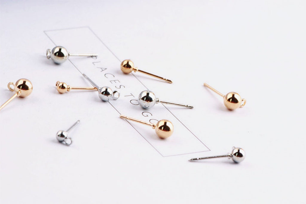 10pcs Stud Earring Post,Ball Stud With Horizontal Loop, S925 Silver Ear Pin,Gold/Silver Earring,Hypoallergenic Earring Findings T5-ZX7047