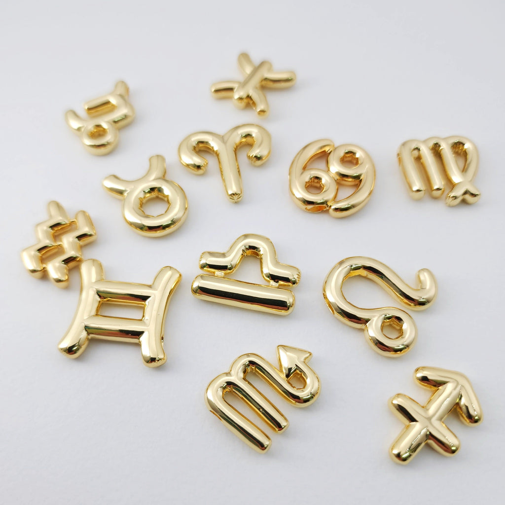 Zodiac Beads, Balloon Constellation Pendant, 18K Gold Plated Zodiac Sign, Necklace Making Charms, Birthday Gift Jewelry Findings S1234