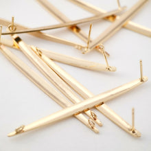 Load image into Gallery viewer, 10pcs Shiny Gold Long Stud Earrings Post With Loop, Glossy Stud Earring Nickel Free, 52mm, Hypoallergenic Earring Findings Z049