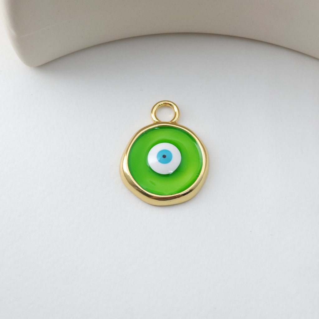 Enamel Multicoloured Evil Eye Charm, 18K Gold Plated Round Pendant, 20mm, Necklace Making Charm, Jewelry Findings S1231