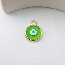Load image into Gallery viewer, Enamel Multicoloured Evil Eye Charm, 18K Gold Plated Round Pendant, 20mm, Necklace Making Charm, Jewelry Findings S1231