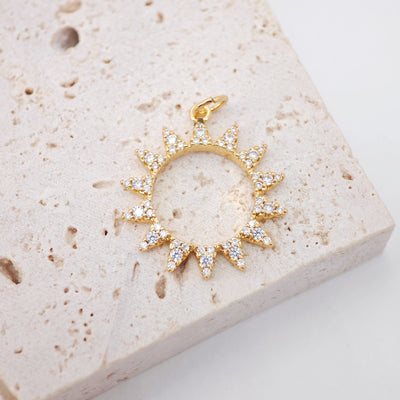 Sun Charms, 18K Gold Plated Cubic Pave Charms, Sunshine Pendant,  Necklace charms, Jewelry Findings S655