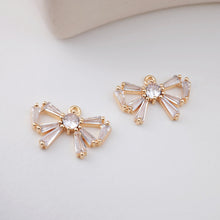 Load image into Gallery viewer, Cubic Bow Charm, 14K Gold Plated Bow Tile Pendant, Clear Micro CZ Pave Bowtie Charm, 18x12mm, Jewelry Findings STG013-F168-F075