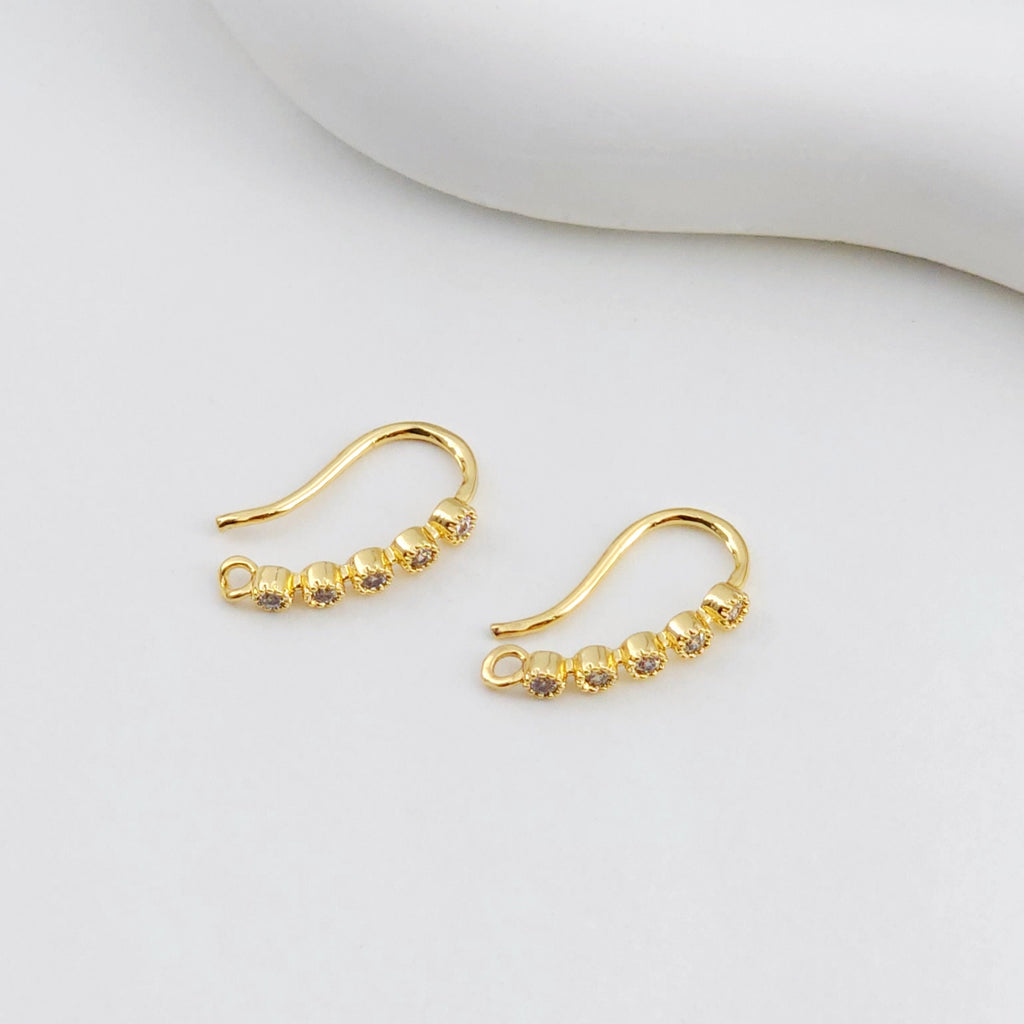 18K Gold Plated Ear Wires, Cubic Pave Earring Hooks, Nickel Free, Fish Hooks, Ear Wires for Jewelry Making D0144