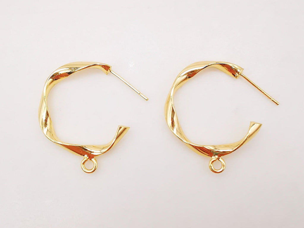 10pcs Gold Twist C Earrings Post With Loop, S925 Silver Ear Pin Nickel Free Earrings, Ear Stud Loop, Hypoallergenic Earring Findings Z046