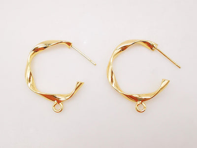 10pcs Gold Twist C Earrings Post With Loop, S925 Silver Ear Pin Nickel Free Earrings, Ear Stud Loop, Hypoallergenic Earring Findings Z046