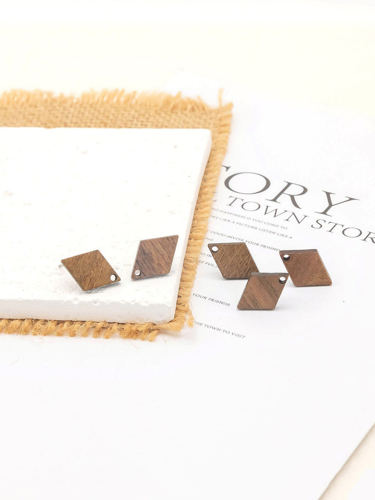 4PCS Wood Earrings, Rhombus Wooden Earrings for women, Reclaimed Walnut Wood, Nickel Free, Boho Wood Earring Finding JT928