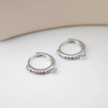 Load image into Gallery viewer, Rainbow Pave Cubic Ear Hoops Multicolor Pave Crystal , 14mm, 18K Gold Plated Leverback Earrings, Huggie Hoops Earring D0145