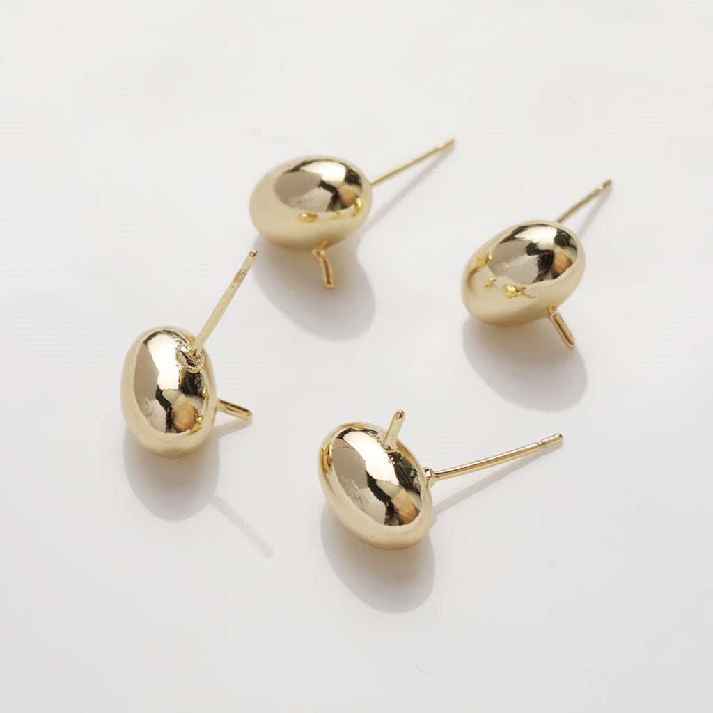 دبوس أذن بيضاوي الشكل مرصع بأحجار الزركونيا المكعبة، دبوس أذن من الفضة الاسترلينية عيار 925، قرط أذن من الذهب عيار 18 قيراطًا مع أغطية تثبيت لنتائج أقراط اللؤلؤ نصف المثقوبة GZ414