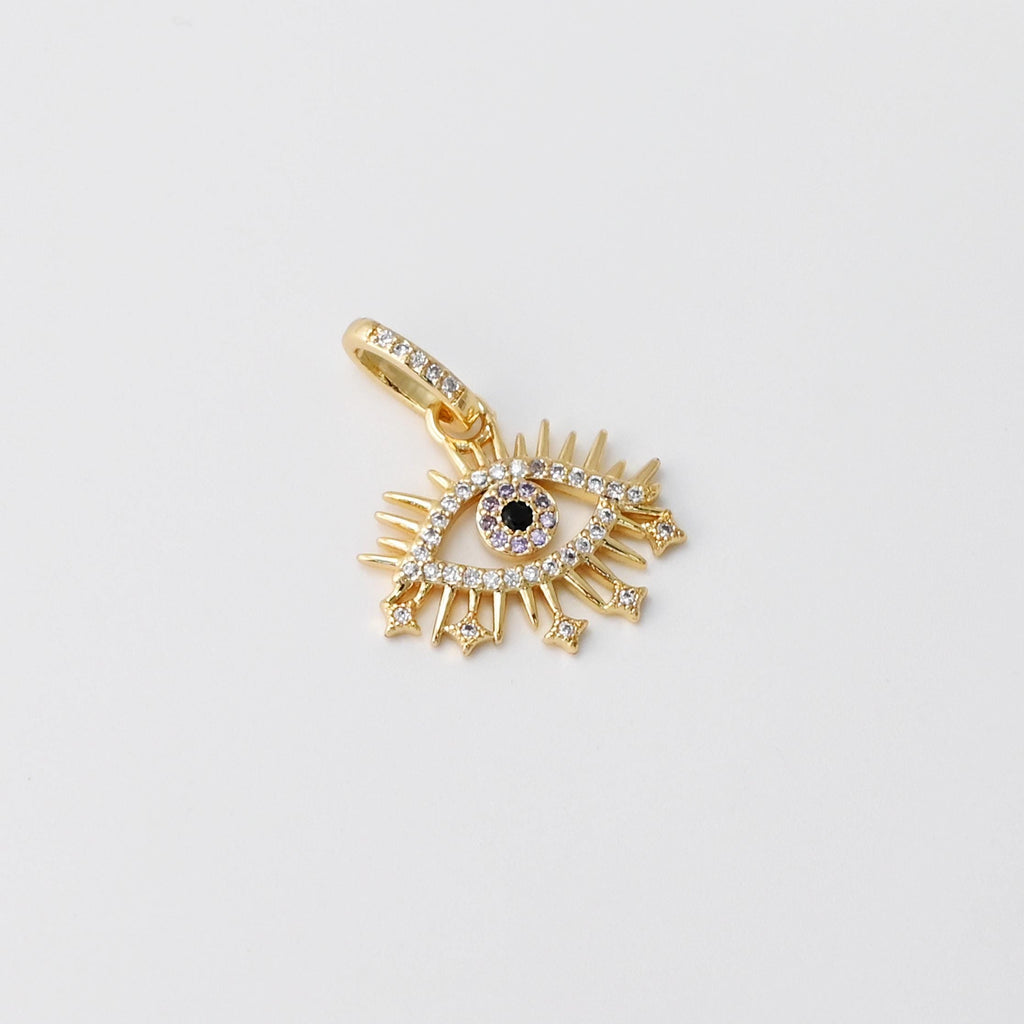 Cubic Evil Eye Charm, 18K Gold Plated Micro CZ Pave Eye Pendant, 20x18mm, Necklace Making Charm, Jewelry Findings S895