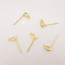 Load image into Gallery viewer, 10PCS Tiny Ear Post with Loops, Nickel Free, Micro CZ Pave, 7x2mm, 18K Gold Plated Stud Earring Finding S267