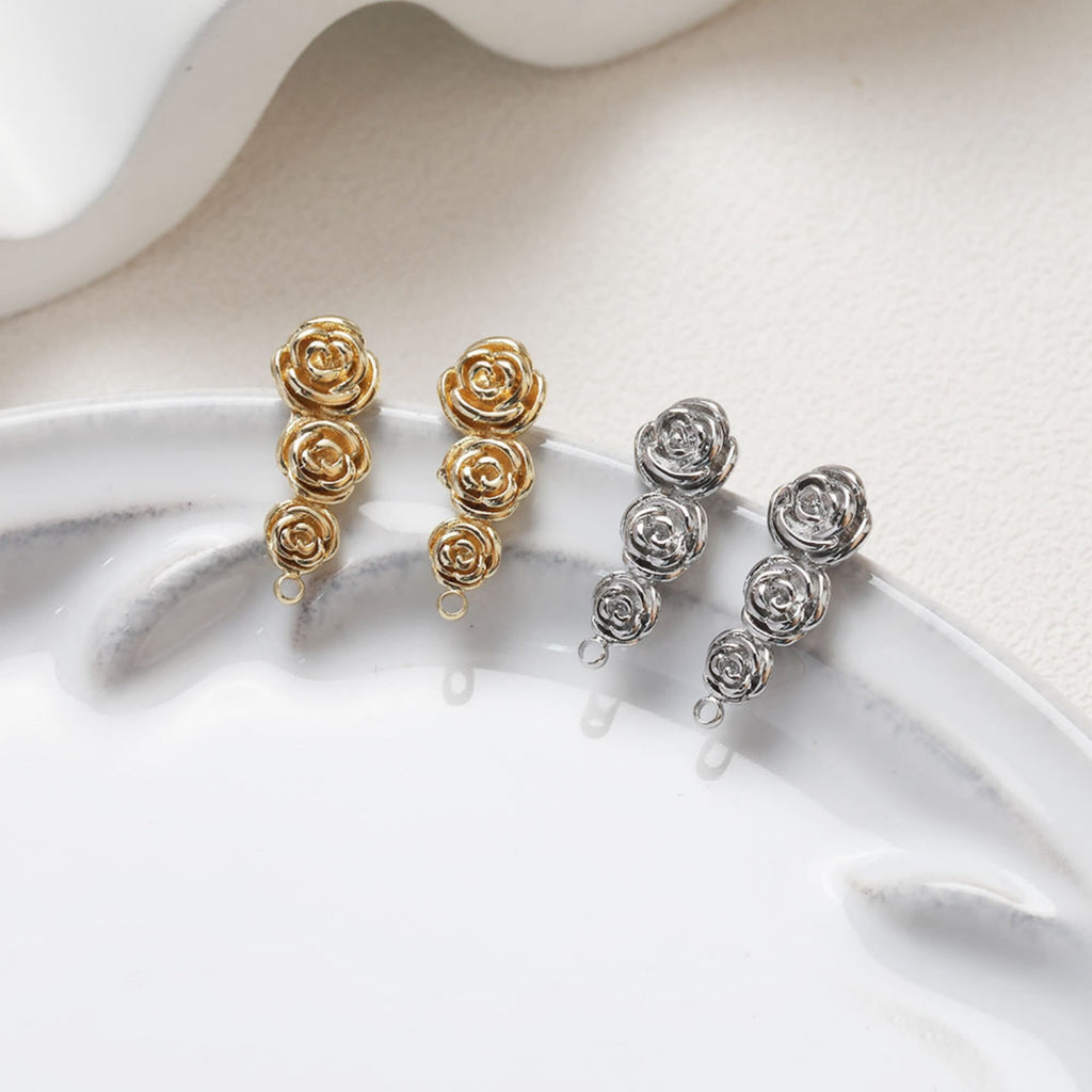 Rose Ear Stud, S925 Silver Ear Pin Nickel Free Earrings, Gold/Silver Stud Earrings, Hypoallergenic Earring Findings BB005-D0131