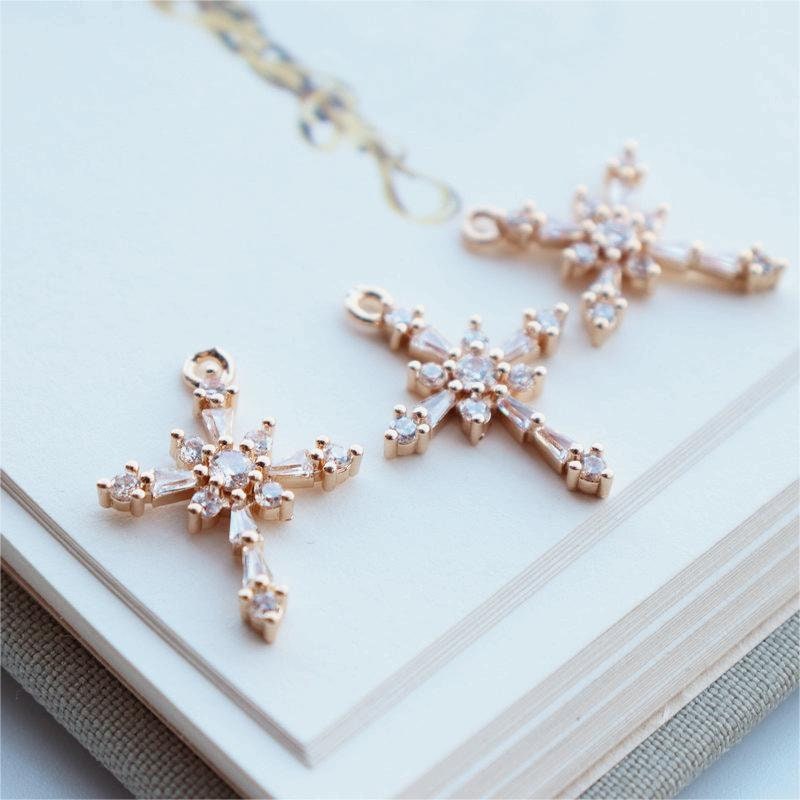 5pcs Cross Charms, CZ Pave Cross Pendant, 14K Gold Plated, Necklace Making Charms, Jewelry Findings JY041-F025