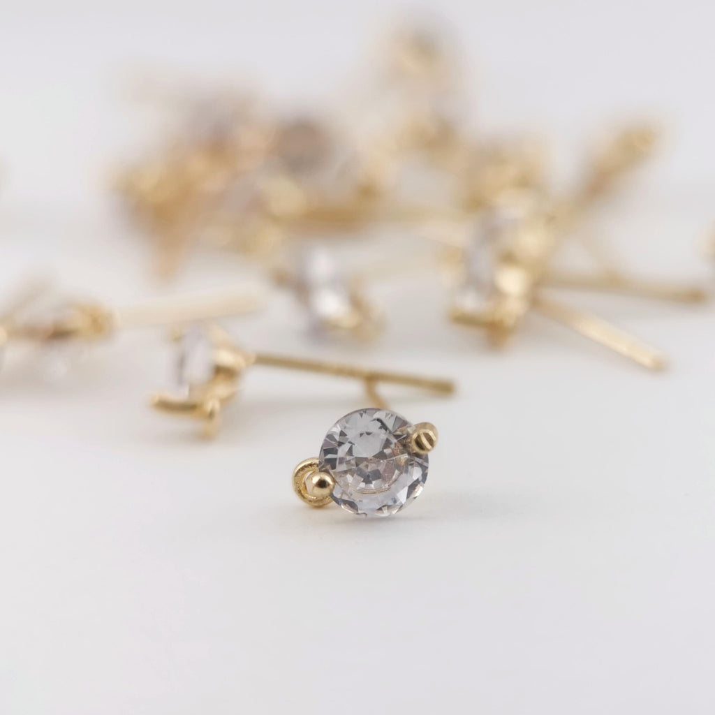 10PCS Tiny Ear Post with Loops, S925 Silver Ear Pin Nickel Free, Micro CZ Pave, 5mm, 14K Gold Plated Stud Earring Finding Z014