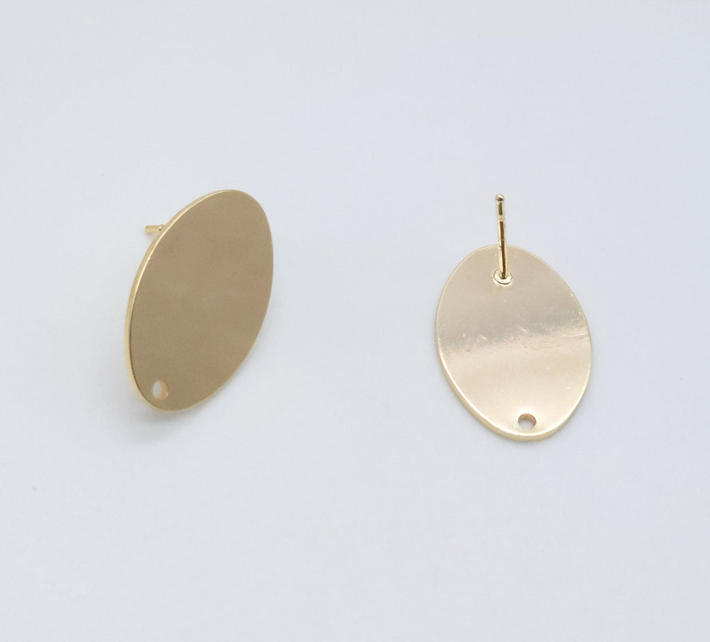 10pcs Oval Post With Loop,  18K Gold Stud Earring Nickel Free, Hypoallergenic Earring Findings ZX107