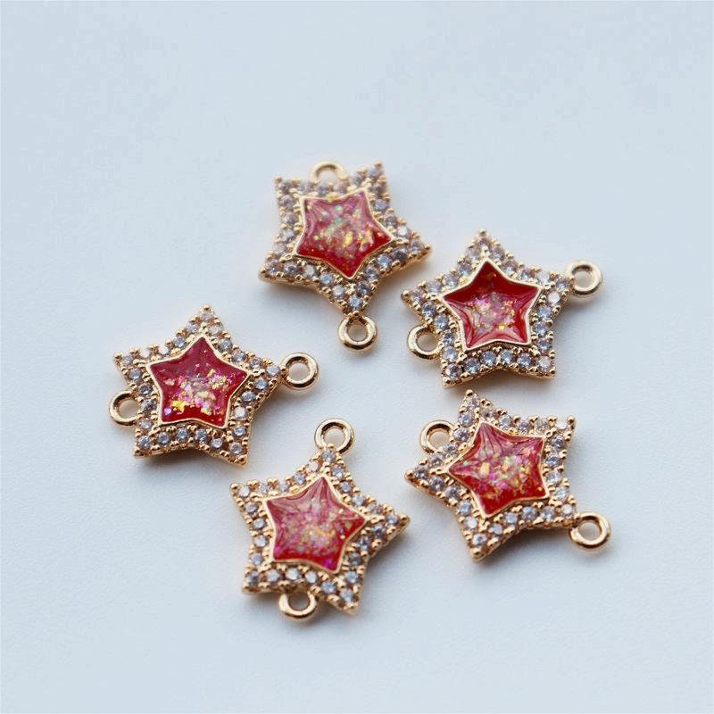 5pcs Faux Opal Star Connectors, Cubic Zircon Crystal Pendant, Bracelet Necklace Pendant, 14K Real Gold Plated, Jewelry Findings JY089-F106