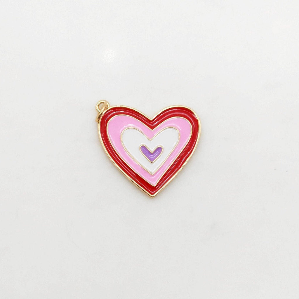 Multicolor Enamel Heart Charm, 18K Gold Plated Heart Pendant, 23mm, Necklace Bracelet Making Pendant S20390