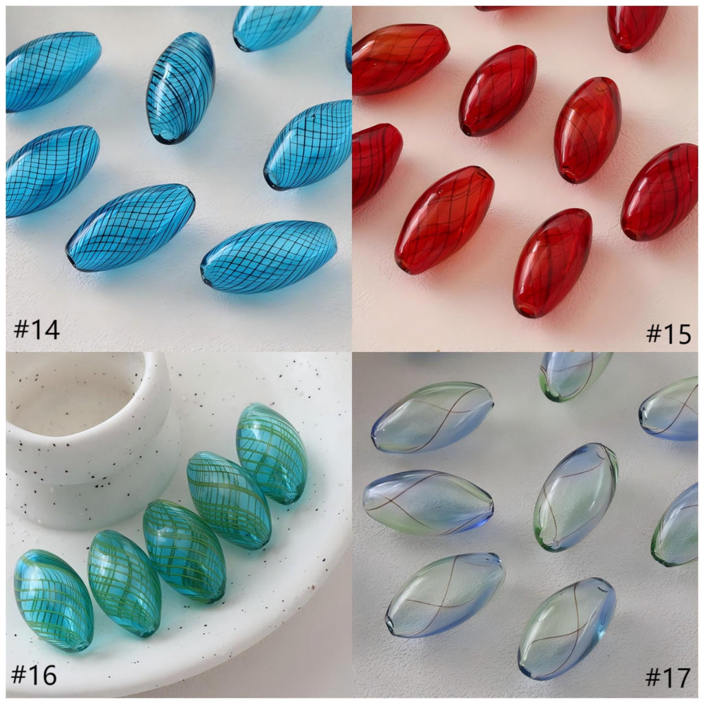 Colourful Patterned Glass Bubble Beads, Oval Openwork Glass Beads, Hand Blown Hollow Globes for Jewelry Making, DIY Beads Finding GZ778